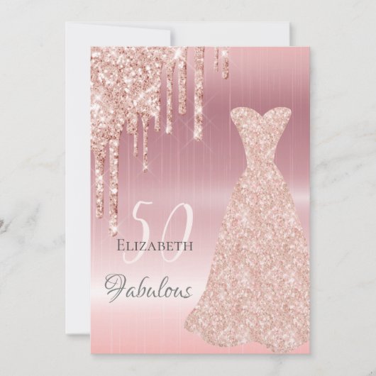 誕生日素晴らしい任意の年齢バラ金ゴールドグリッター滴 招待状 (正面)