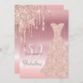 誕生日素晴らしい任意の年齢バラ金ゴールドグリッター滴 招待状 (正面/裏面)