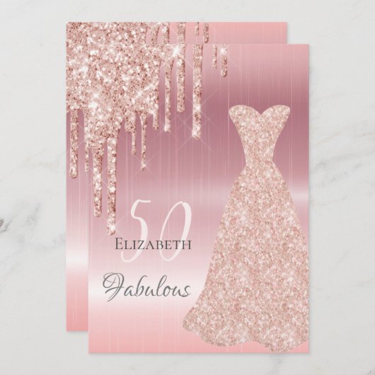 誕生日素晴らしい任意の年齢バラ金ゴールドグリッター滴 招待状 (正面/裏面)