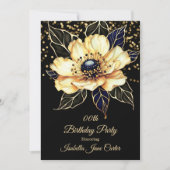 誕生日素晴らしパーティーフローラベージュ金ゴールドブラック 招待状 (正面)