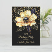 誕生日素晴らしパーティーフローラベージュ金ゴールドブラック 招待状 (スタンド正面)