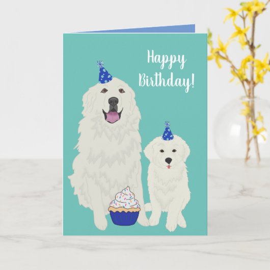 誕生日素晴らしピレネエスマウンテンドッグカード カード (黄色い花)