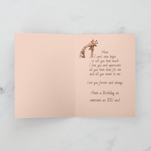 誕生日素晴らしママおもしろいキリン動物 カード (内部)