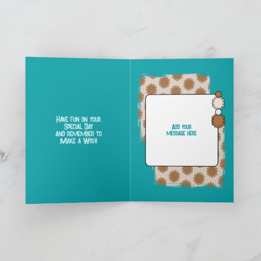 誕生日素晴らし息子の義理の写真ターコイズブラウン カード (内部)