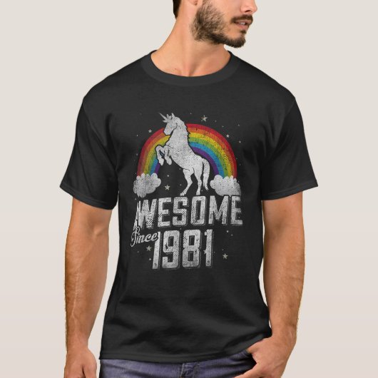 誕生日素晴らし1981年以来ヴィンテージUnicorn 70s 80 Tシャツ (正面)