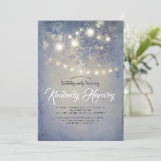 誕生日素朴ガーデンライツダスティブルー 招待状 (スタンド正面)