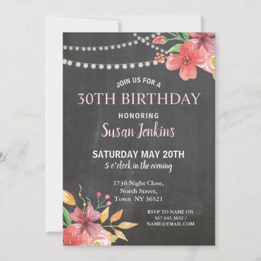 誕生日素朴ピンクフローラかわいらし招待状 招待状 (正面)