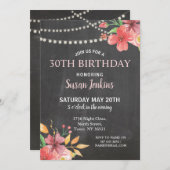 誕生日素朴ピンクフローラかわいらし招待状 招待状 (正面/裏面)