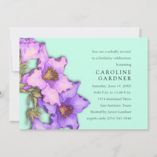 誕生日紫とピンクのユリ 招待状 (正面)
