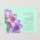 誕生日紫とピンクのユリ 招待状 (正面/裏面)