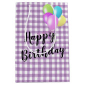 誕生日紫と白のギンガム ミディアムペーパーバッグ (正面)