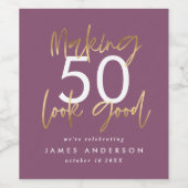 誕生日紫と金ゴールドシンプルエレガントモダン ワインラベル (シングルラベル)