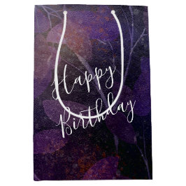 誕生日紫の葉オンブラック ミディアムペーパーバッグ