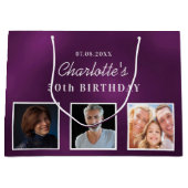 誕生日紫カスタム写真 ラージペーパーバッグ (正面)