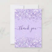 誕生日紫グリッターダスト感謝していユー サンキューカード (正面)
