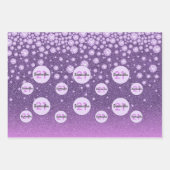 誕生日紫グリッターピンクモノグラム豪華 ラッピングペーパーシート (正面)