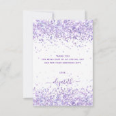 誕生日紫グリッターホワイトユーズ サンキューカード (裏面)