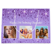 誕生日紫グリッター名 ラージペーパーバッグ (正面)