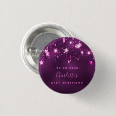誕生日紫グリッター星モノグラカスタムム 缶バッジ (正面&裏面)