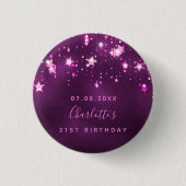 誕生日紫グリッター星モノグラカスタムム 缶バッジ (正面)