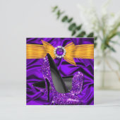 誕生日紫シルクイエローオレンジハイヒールパーティー 招待状 (スタンド正面)
