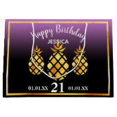 誕生日紫ピンク黒パイナップルの名前 ラージペーパーバッグ (正面)