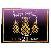 誕生日紫ピンク黒パイナップルの名前 ラージペーパーバッグ (裏面)