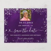 誕生日紫色のシルバーフォトデ救ータスカード (正面)