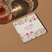 誕生日紫色の蝶パーソナライズされた スクエアペーパーコースター