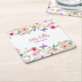 誕生日紫色の蝶パーソナライズされた スクエアペーパーコースター (アングル)