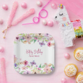 誕生日紫色の蝶パーソナライズされた ペーパープレート (パーティー)