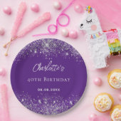 誕生日紫色の銀グリッターの輝き ペーパープレート (パーティー)