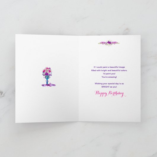 誕生日絵を描の明るい花のブラシ サンキューカード (内部)