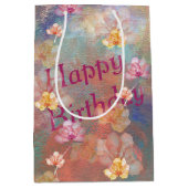 誕生日絵を描抽象芸術と花 ミディアムペーパーバッグ (正面)