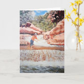 誕生日絵画ズオブフィッシャーマンイン・ウォーターフォール カード (黄色い花)