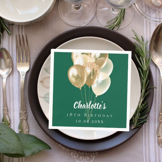 誕生日緑金ゴールドバルーン スタンダードカクテルナプキン