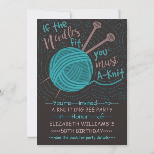 誕生日編み物ビーパーティー | おもしろい編み物糸 招待状 (正面)