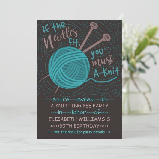 誕生日編み物ビーパーティー | おもしろい編み物糸 招待状 (スタンド正面)