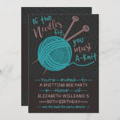 誕生日編み物ビーパーティー | おもしろい編み物糸 招待状 (正面/裏面)