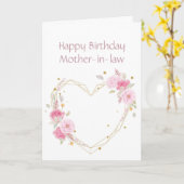 誕生日義母ピンクフラワーハートカード カード (黄色い花)