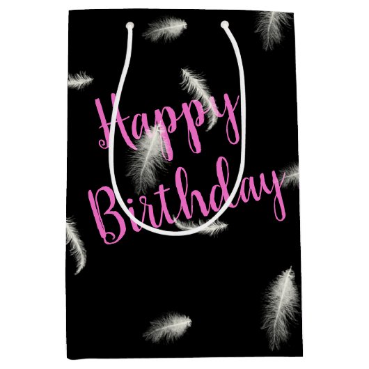 誕生日羽毛オンブラックミディアム抱き枕 ミディアムペーパーバッグ (正面)