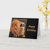 誕生日老齢危険くしゃみ笑いライオン カード (黄色い花)