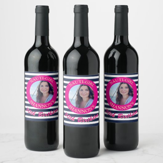 誕生日航海のフォトナプキンスピンク ワインラベル (ボトル)