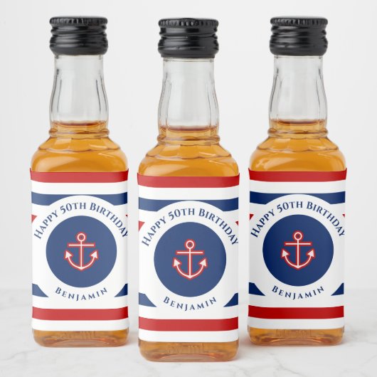 誕生日航海のマリンネイビーブルーレッド リキュールボトルラベル (ボトル)