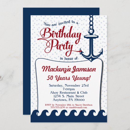 誕生日航海の招待状アダルトメンレディース 招待状 (正面/裏面)