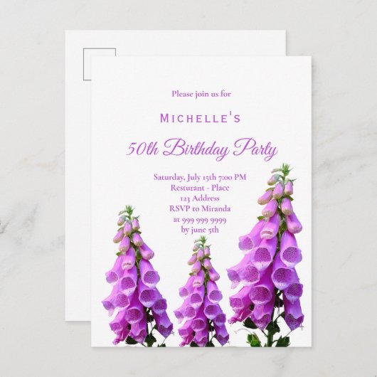 誕生日花模様ワイルドフラワーピンク紫ホワイト ポストカード (正面/裏面)