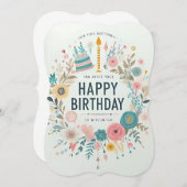 誕生日芸術的パーティー招待状お洒落 – 花 (正面/裏面)