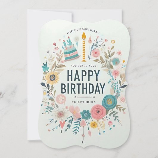 誕生日芸術的パーティー招待状お洒落 – 花 (正面)