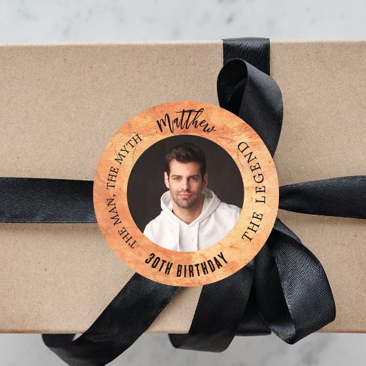 誕生日茶色のテラコッタ写真の男神話の伝説 ラウンドシール