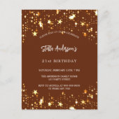 誕生日茶色の金ゴールド星 インビテーションポストカード (正面)